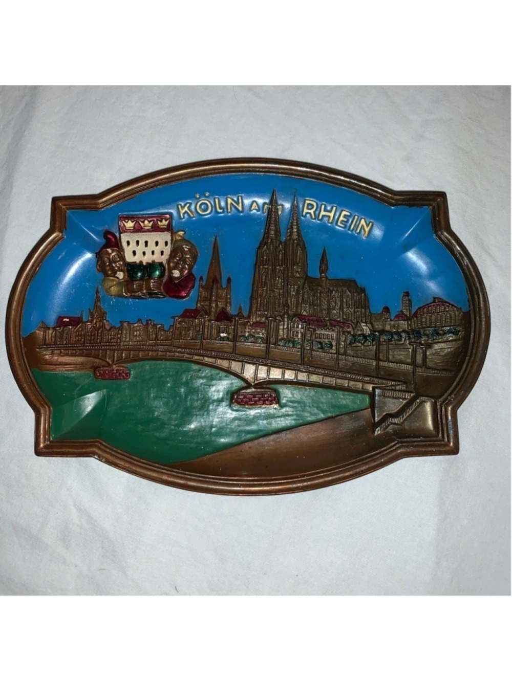 Cologne Germany Metal Souvenir Wall Decor Plaque Bronze Blue